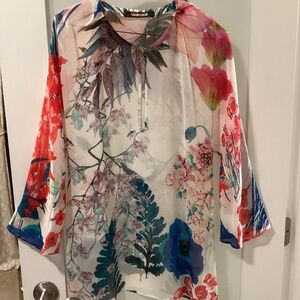 Roberto Cavalli tunic, multi color floral, size 40 IT